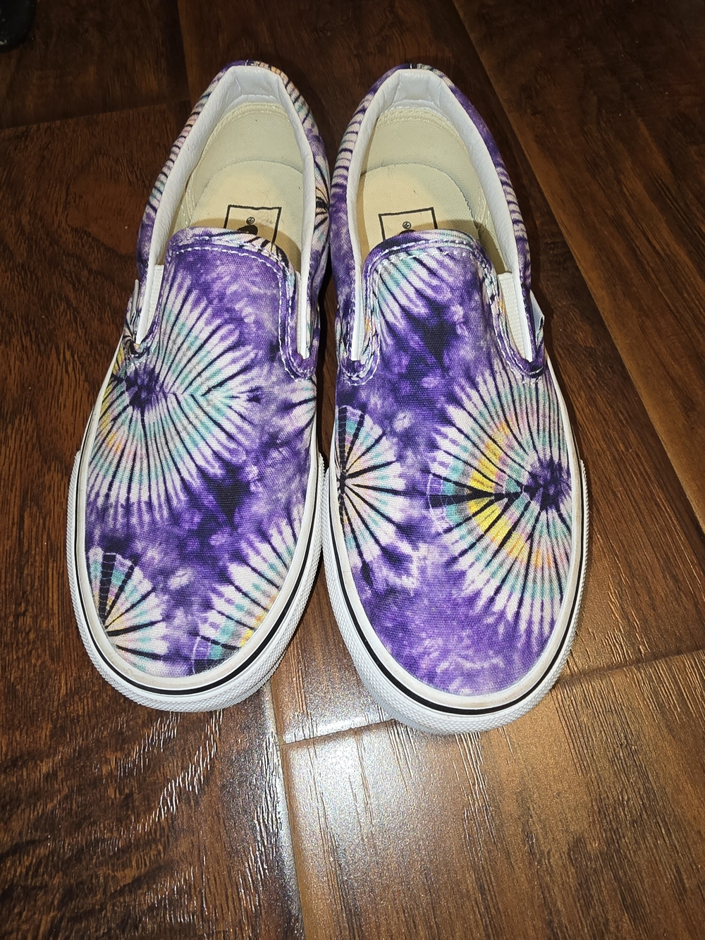 Vans Purple Tie-Dye Slip-On Sneakers with Rainbow Burst